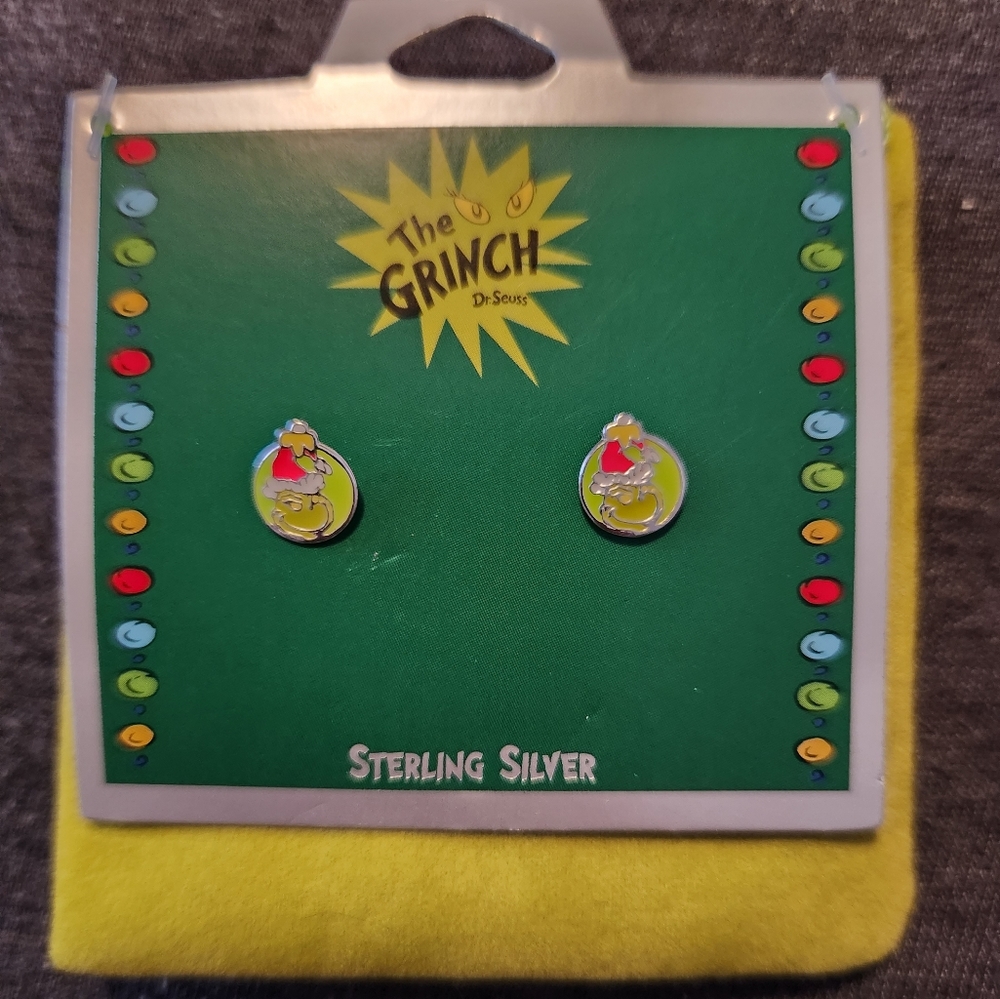 Cute Sterling Silver Grinch Earrings NWT
